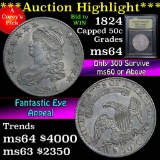 ***Auction Highlight*** 1824 Capped Bust Half Dollar 50c Graded Choice Unc by USCG (fc)