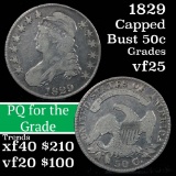 1829 Capped Bust Half Dollar 50c Grades vf+