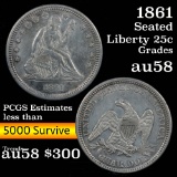 1861-p Seated Liberty Quarter 25c Grades Choice AU/BU Slider (fc)