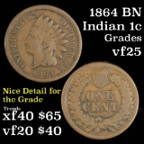 1864 Bronze Indian Cent 1c Grades vf+