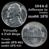 1944-d Jefferson Nickel 5c Grades GEM+ 5fs