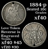 1884-p Seated Liberty 10c Love Token 10c Grades xf