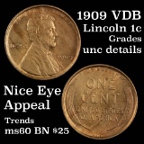 1909 VDB Lincoln Cent 1c Grades Unc Details