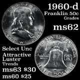 1960-d Franklin Half Dollar 50c Grades Select Unc