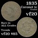 1835 Coronet Head Large Cent 1c Grades vf, very fine