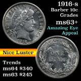 1916-s Barber Dime 10c Grades Select+ Unc (fc)