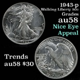 1943-p Walking Liberty Half Dollar 50c Grades Choice AU/BU Slider