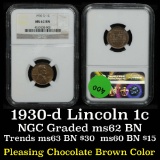 NGC 1930-d Lincoln Cent 1c Graded ms62BN by NGC