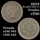 1853 Braided Hair Large Cent 1c Grades vf++