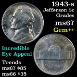 1943-s Jefferson Nickel 5c Grades GEM++ Unc