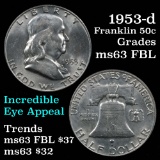 1953-d Franklin Half Dollar 50c Grades Select Unc FBL