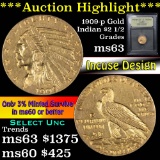 ***Auction Highlight*** 1909-p Gold Indian Quarter Eagle $2 1/2 Graded Select Unc by USCG (fc)