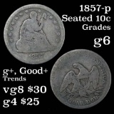 1857-p Seated Liberty Quarter 25c Grades g+