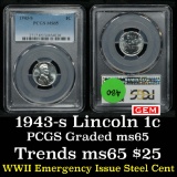 PCGS 1943-s Lincoln Cent 1c Graded ms65 by PCGS