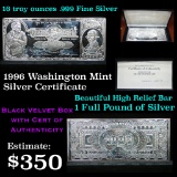 1996 Washington Mint Silver Certificate 1 pound (16 troy ounces) .999 fine silver