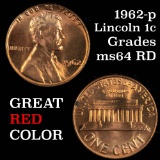 1962-p Lincoln Cent 1c Grades Choice Unc RD