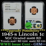 NGC 1945-s Lincoln Cent 1c Graded ms66RD by NGC