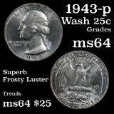 1943-p Washington Quarter 25c Grades Choice Unc