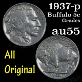 1937-p Buffalo Nickel 5c Grades Choice AU