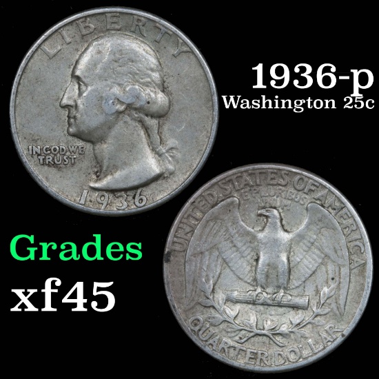 1936-p Washington Quarter 25c Grades xf+
