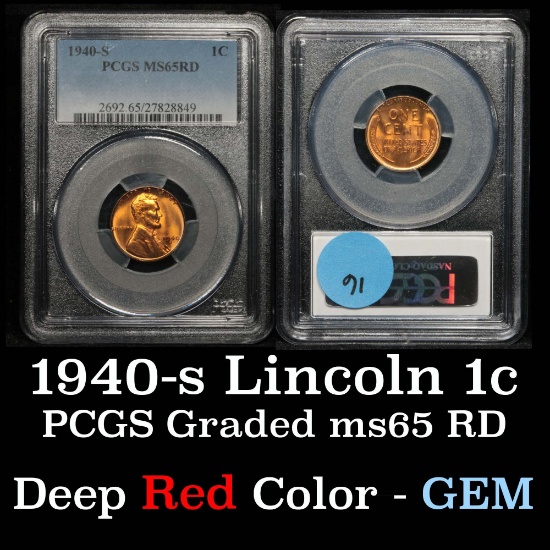 PCGS 1940-s Lincoln Cent 1c Graded ms65 RD By PCGS