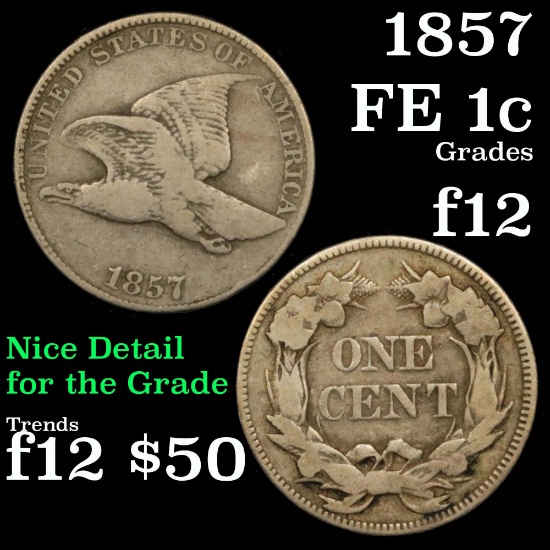 1857 Flying Eagle Cent 1c Grades f, fine