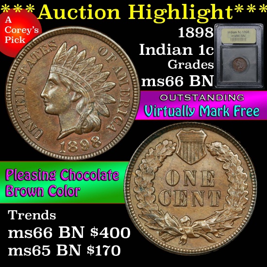 ***Auction Highlight*** 1898 Indian Cent 1c Graded GEM+ Unc BN By USCG (fc)