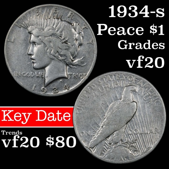 1934-s Peace Dollar $1 Grades vf, very fine