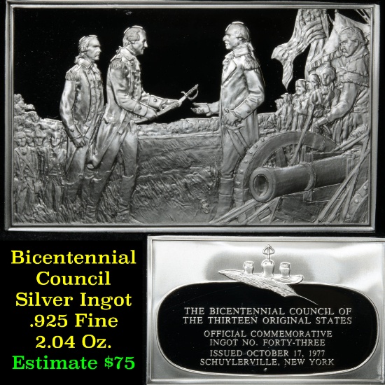 Bicentennial Council Ingot #43, British Surrender At Saratoga- 1.84 oz sterling silver