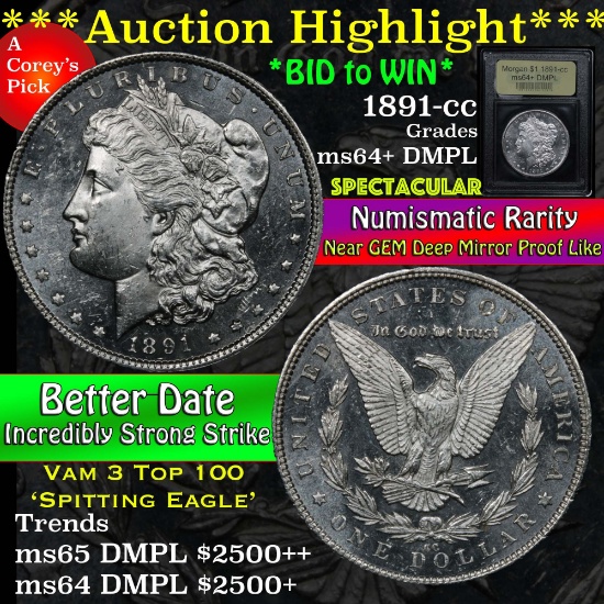 ***Auction Highlight*** 1891-cc Morgan Dollar $1 Graded Choice Unc+ DMPL By USCG (fc)