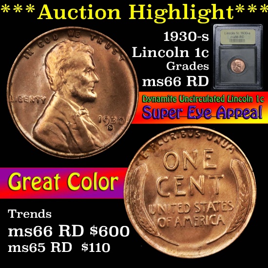 ***Auction Highlight*** 1930-s Lincoln Cent 1c Graded GEM+ Unc RD By USCG (fc)