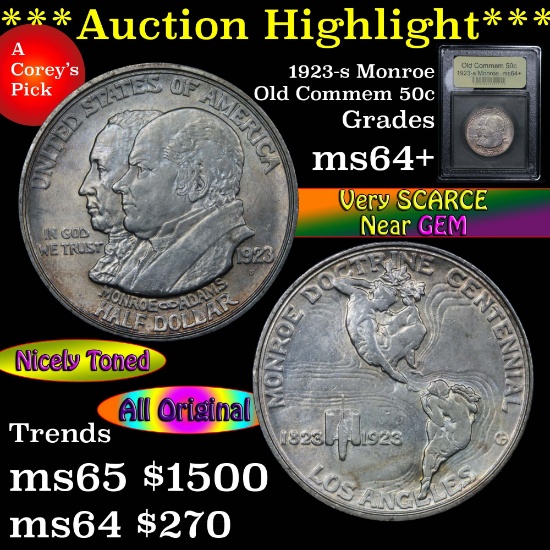 ***Auction Highlight*** 1923-s Monroe Old Commem Half Dollar 50c Graded Choice+ Unc By USCG (fc)
