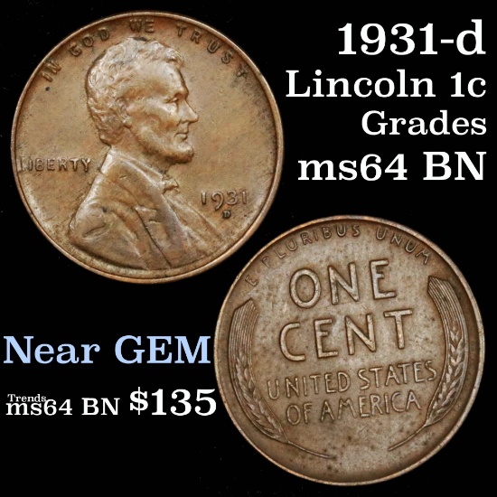 1931-d Lincoln Cent 1c Grades Choice Unc BN