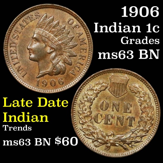 1906 Indian Cent 1c Grades Select Unc BN