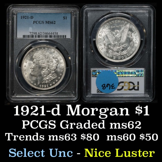 PCGS 1921-d Morgan Dollar $1 Graded ms62 By PCGS