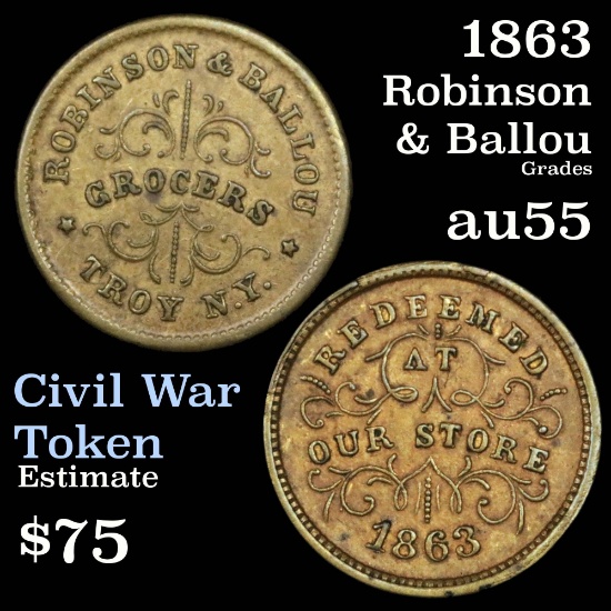 1863 Troy,NY Grocer Civil War Token 1c Grades Choice AU