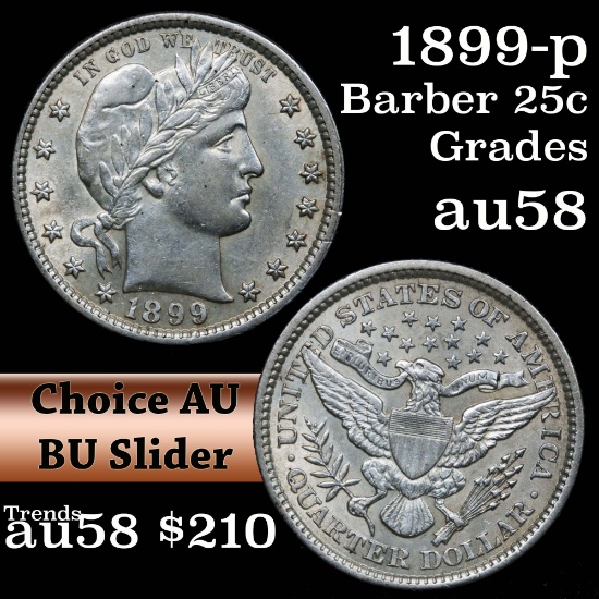 1899-p Barber Quarter 25c Grades Choice AU/BU Slider
