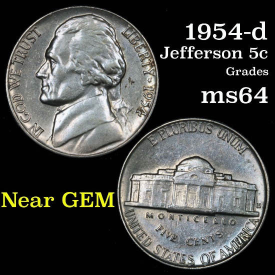 1954-d Jefferson Nickel 5c Grades Choice Unc