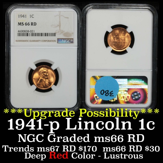 NGC 1941-p Lincoln Cent 1c Graded ms66 RD By NGC
