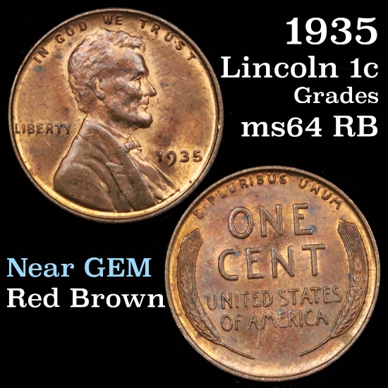 1935-p Lincoln Cent 1c Grades Choice Unc RB