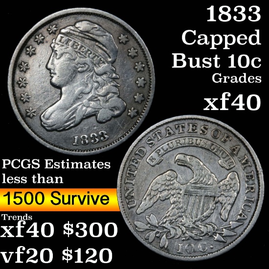 1833 Capped Bust Dime 10c Grades xf