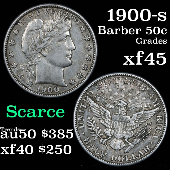 1900-s Barber Half Dollars 50c Grades xf+