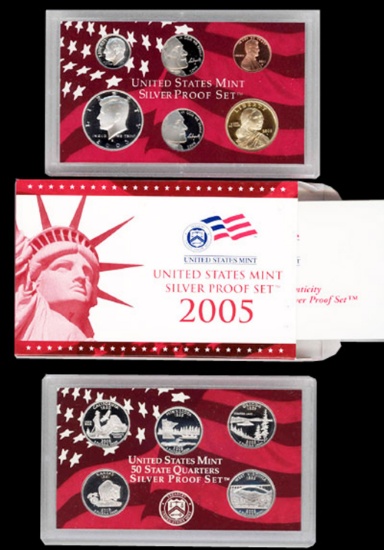 2005 United States Mint Silver Proof Set - 11 pc set, about 1 1/2 ounces of pure silver