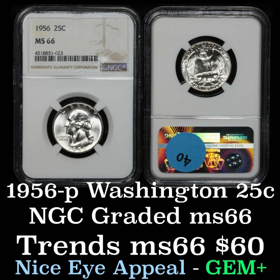 NGC 1956-p Washington Quarter 25c Graded ms66 By NGC