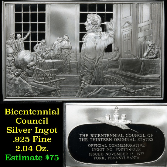 Bicentennial Council 13 original States Ingot #44, Articles Of Confederation-1.84 oz sterling silver