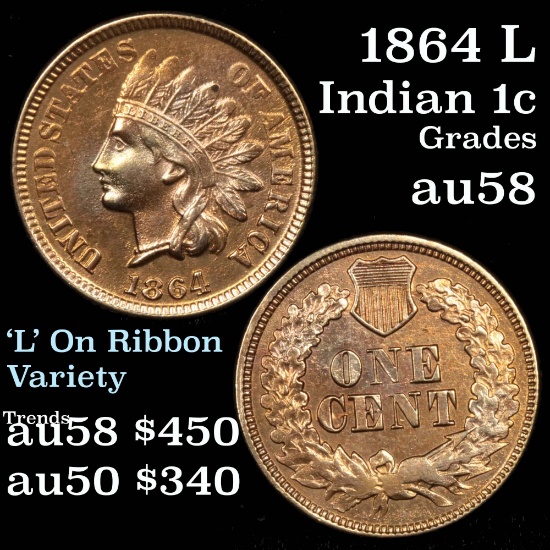 1864 L Indian Cent 1c Grades Choice AU/BU Slider