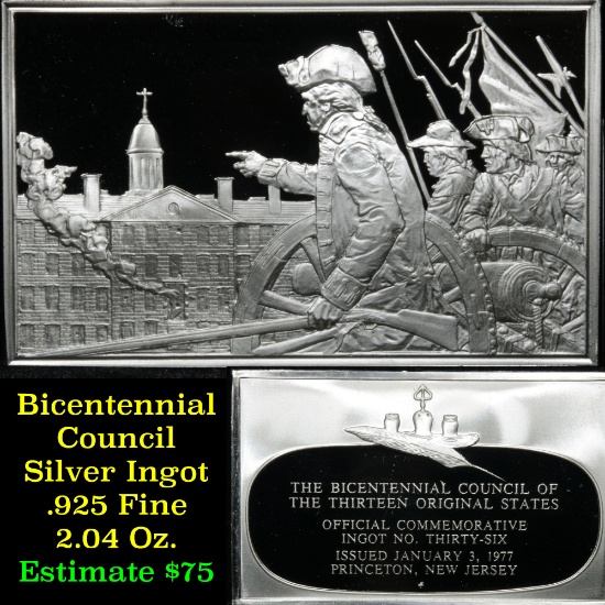 Bicentennial Council of 13 original States Ingot #36, Battle Of Princeton - 1.84 oz sterling silver