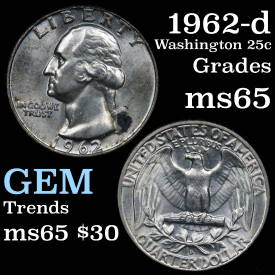 1962-d Washington Quarter 25c Grades GEM Unc