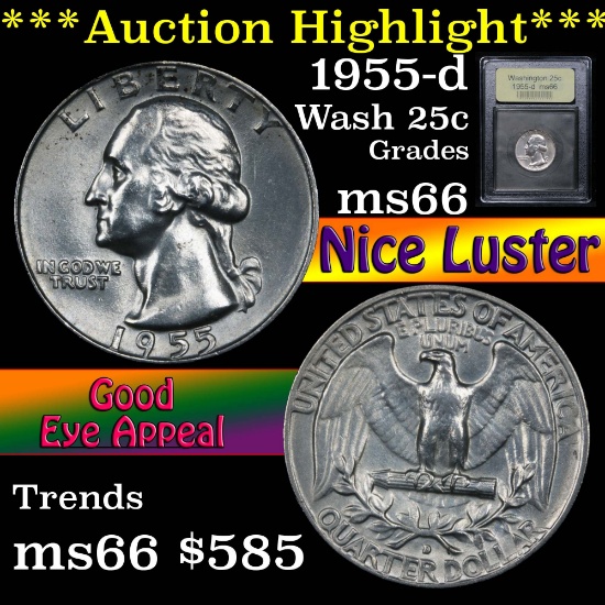 ***Auction Highlight*** 1955-d Washington Quarter 25c Graded GEM+ Unc By USCG (fc)