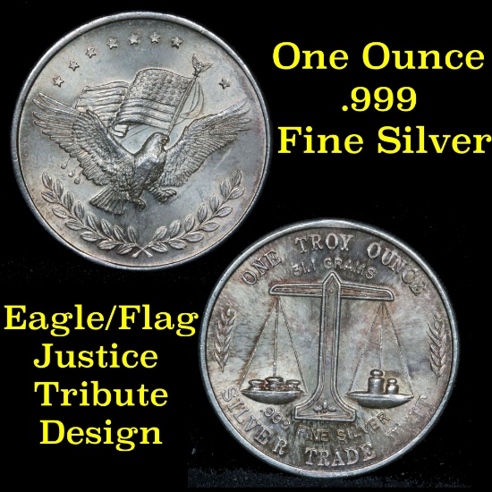 1 ounce .999 fine Silver Americana Eagle Flag Tribute Design
